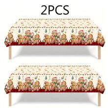 1/2pcs Christmas Plastic Tablecloth, 53.93" X 86.61" Rectangular Tablecloth, Christmas Gingerbread Snowflake Snowman Gold Christmas Tree Reindeer Pattern Tablecloth, Suitable For Christmas Winter Holiday Decoration Party Supplies, Holiday Family Gathering, Christmas Tablecloth - Multicolor - View 16