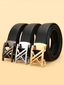Ceinture en cuir pour homme avec boucle automatique lettre X, ceinture de taille personnalisée noire, couleur unie, style décontracté, pour jeunes, travail, bureau, maison, fête, voyage, 120 cm, 1 pièce - Noir - Voir 1