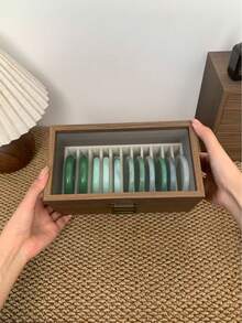 1件式木製手鐲收納盒附蓋，防塵翡翠手鐲展示盒，可拆卸隔板適配粗細手鐲，高透明清晰視窗，防塵防氧化，多格設計防止碰撞，雙尺寸，適用翡翠、瑪瑙、翡翠手鐲、細手鐲，梳妝台珠寶收納整理盒 - 彩色 - 查看 2