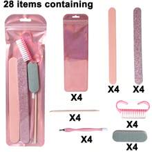 New Glitter High-Quality Nail Tool Set, Each Includes Glitter Nail File, Pink Nail File, Blue-White Polishing Block, Cuticle Pusher, Double-Ended Cuticle Scraper, Cleaning Brush, Full Set Nail Care, Mini Cute Convenient For Travel, Easy For Beginners, Suitable For Nail Art Enthusiasts, Daily Use - Watermelon Pink - View 10