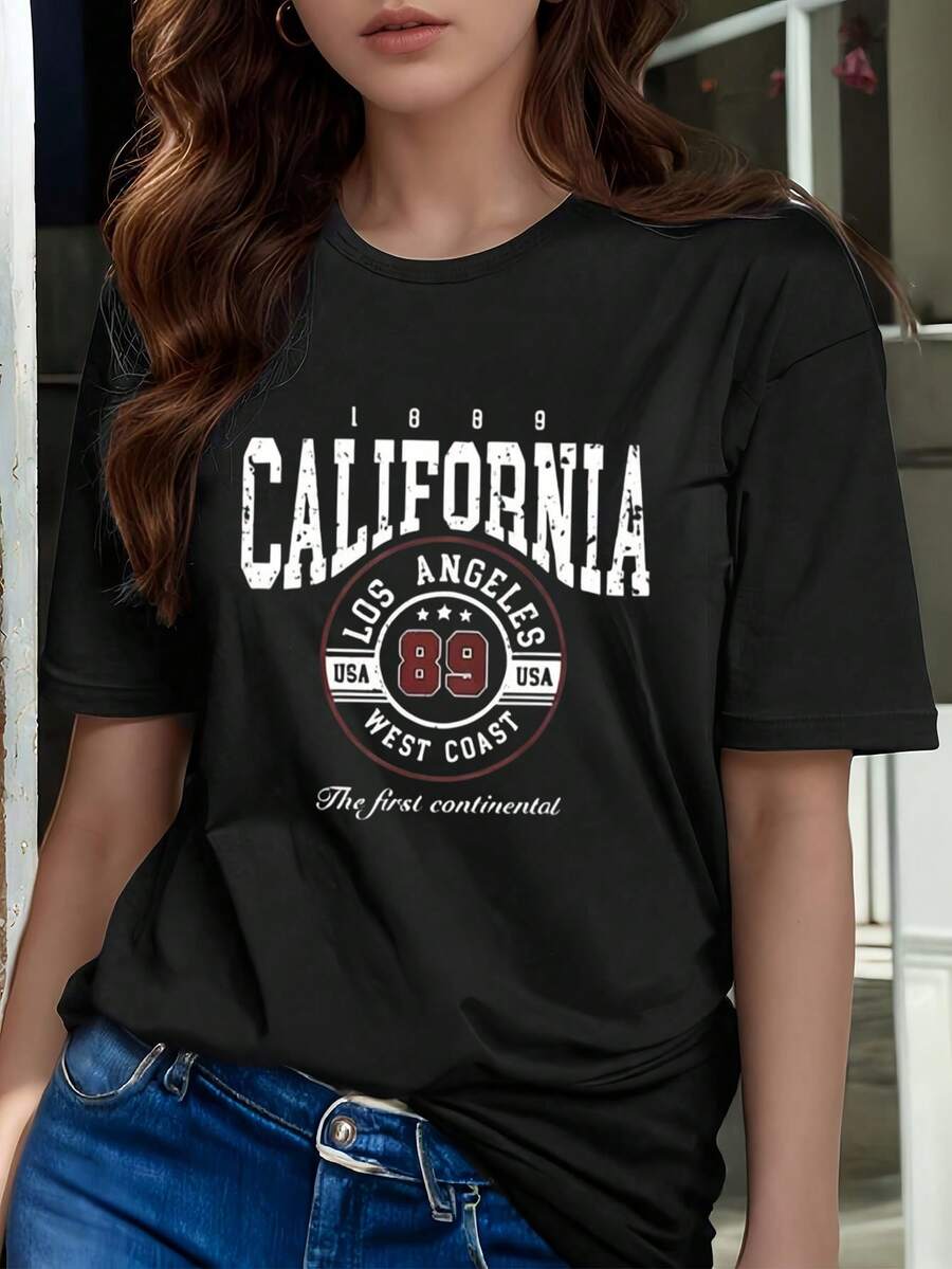 Nuevas playeras de verano para mujer. Variados estampados, tejido transpirable, corte amplio y cómodo, ideal para todo tipo de eventos. - Negro - Ver 1