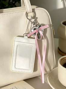 Heart Bow Keychain Card Holder, PU Leather ID Badge Holder, Sweet Y2K Card Case Pendant, Credit Card Sleeve, Style Bag Charm, Suitable For Meal Card, Bus Card, Small Card, ID Card, Work Badge, Student Stationery Gift, Unique Birthday Gift, Teacher Gift, Party Gift, Back To School Gift - Multicolor - View 4