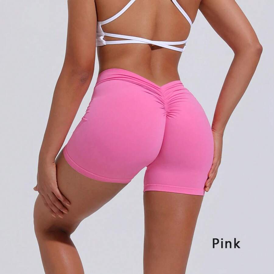 DIAS FIT JOY High Waist Butt Lifting Sports Shorts, Women's Nylon Yoga Shorts, Workout And Fitness Sports Pants - 粉色 - 查看 1