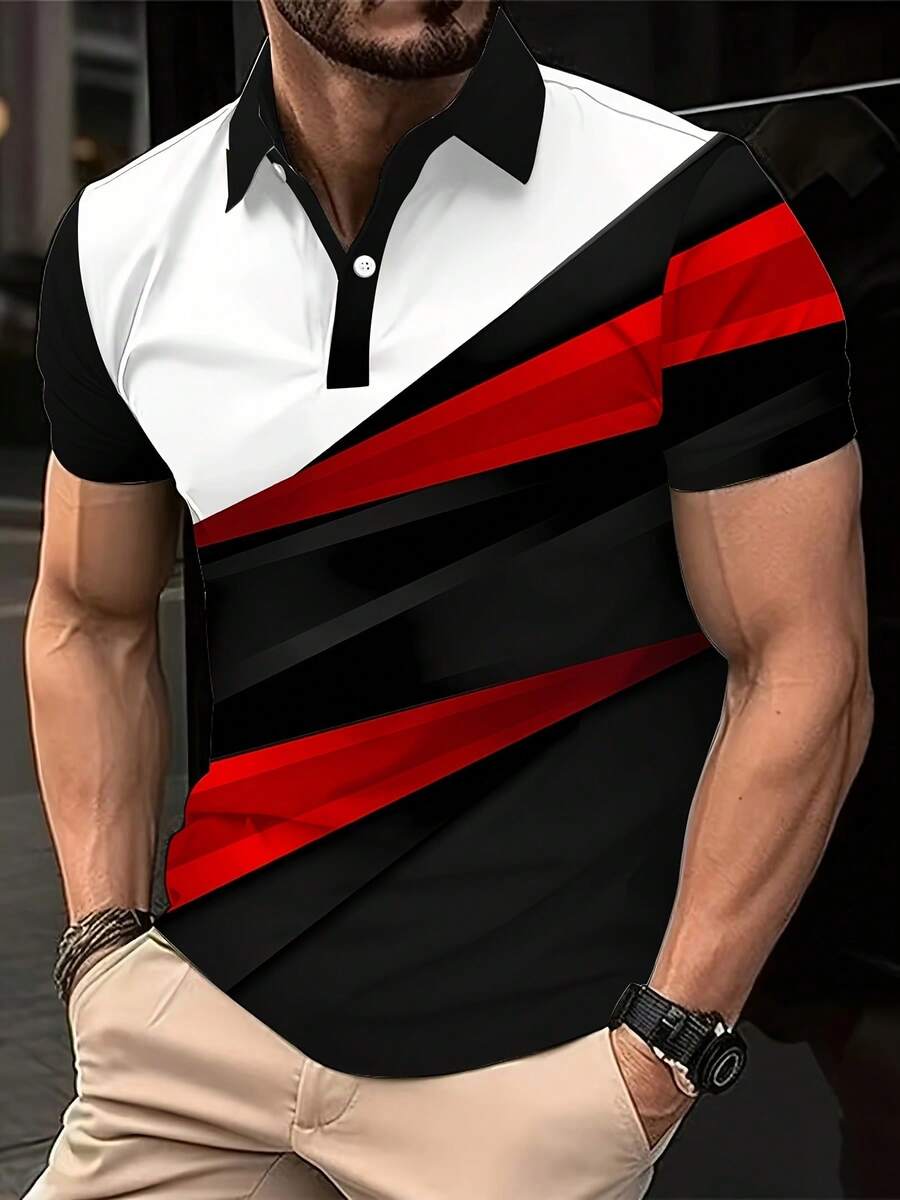 Big Sz [Men's Geometric T-Shirt] New Men's Casual Fashion Business Sporty Irregular Geometric Print Short Sleeve T-Shirt - Multicolor - View 1