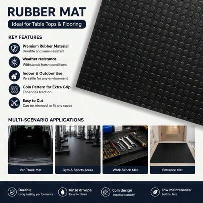 DIY Multi-Purpose Rubber Mat, Table Mat, Floor Mat, With Raised Coin Pattern Design, Durable And Wear-Resistant. It Can Be Cut To Fit The Required Size And Is Suitable For Indoor And Outdoor Table Mats/Floor Mats.