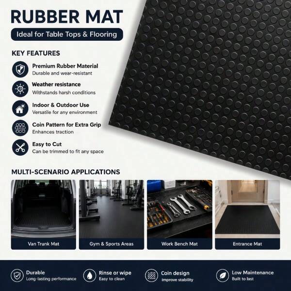 DIY Multi-Purpose Rubber Mat, Table Mat, Floor Mat, With Raised Coin Pattern Design, Durable And Wear-Resistant. It Can Be Cut To Fit The Required Size And Is Suitable For Indoor And Outdoor Table Mats/Floor Mats.