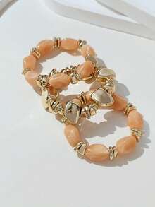 Juego de pulseras de cuentas acrílicas gruesas de estilo boho vintage, pulseras con dijes de pepita de oro para mujeres y parejas, de lujo y alta gama para fiestas y uso diario. - Multicolor - Ver 7