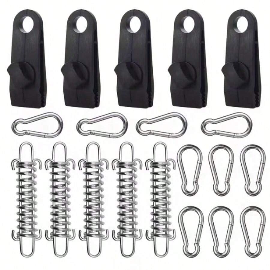 ZHUANGLEI 20PCS Tent Spring Fixing Buckle Set, Canopy Wind Rope Adjustment Buckle Spring Hook Camping Accessories