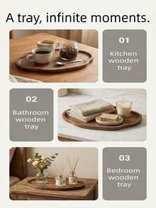 Creative Design Wooden Tray, Bathroom Tray, Decorative Tray, Storage And Decoration For Bedroom And Other Spaces, Multifunctional, Ideal For Dining Table Decor, Home Decor, Suitable For Restaurant, Home And Various Occasions, Meeting Different User Needs - C-Wood Color - View 3