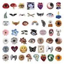 50pcs Surreal Weird Eye Art Stickers - Glitch Subculture Style, Flower Eyes & Mutated Organs, Waterproof PVC Material, Suitable For Skateboard, Kindle, Laptop, Notebook, Journal, Scrapbook, Desktop Accessories - Multicolor - View 10