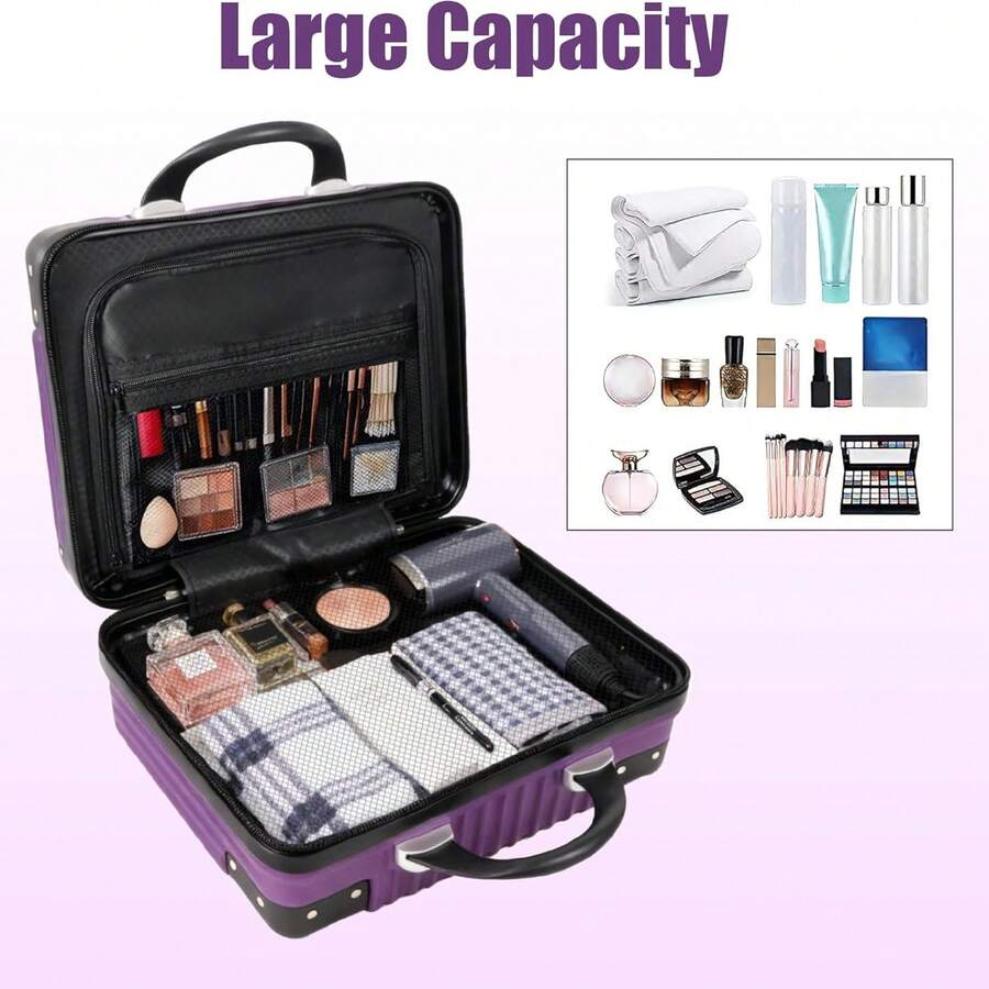 1 chiếc vali hành lý xách tay 14 inch cho nữ, hộp trang điểm thời trang nhỏ gọn, khóa số kết hợp, hộp đựng mỹ phẩm du lịch cầm tay, quà tặng hoàn hảo, nhẹ và bền