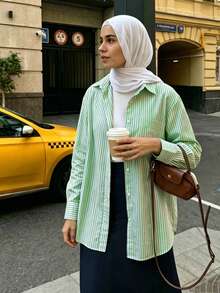 Women's Spring Autumn All-Season Versatile Casual Daily Plaid Long Sleeve Cardigan Shirt, 100% Cotton Long Sleeve Vintage Check Casual Commute Vacation Holiday Preppy Style Versatile Blouse - Green - View 3