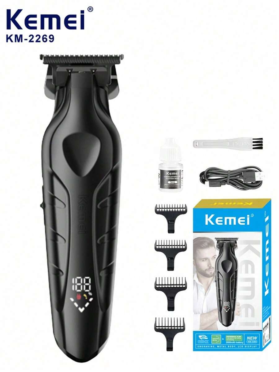 Kemei 男士電動理髮器 理髮剪 男士刮鬍刀 理髮雕刻剪 陶瓷刀片 USB 充電式理髮修剪器 適用於居家、理髮店與旅行使用 男士禮物 - 黑色 - 查看 1