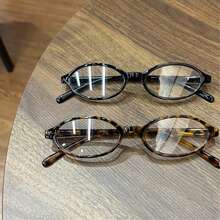 2-Piece Women's Oval Frame Flat Lens Glasses, Retro Style Y2K Computer Glasses, Custom Small Oval Frame For Everyday Use - 2 Pieces (Black + Leopard Print) - View 1