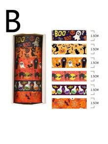 24/6pcs Halloween Washi Tape Set, Pumpkin Ghost Bat Tombstone Pattern Decorative Masking Tape, Vintage Halloween Themed Craft Tape For Journal Scrapbook Gift Wrapping Halloween Party Decor Supplies, Halloween Decoration, Halloween DIY Handicrafts, Halloween Party Supplies - Multiple Styles - View 5