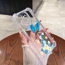 Funda para Teléfono: Escena de Pradera con Mariposas Azules y Margaritas con Estrellas, Transparente, Anticaídas de Cuatro Esquinas para, 8, 12, 13, 14, 15, 16, 17, PRO, PROMAX, PLUS,, 16E, 17AIR, X, XS, XR, XSMAX, El Regalo de Primera Elección para el Teléfono - transparente - Ver 7