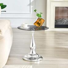 Round Glass Side Table, Modern And Elegant Coffee Table With Tempered Glass Top And Stable Base, Compact Side Table For Living Room And Bedroom (Table Only) - 銀色 - 查看 4
