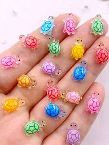 HAWT 100pcs Mini Resin Glow-In-The-Dark Turtles, Mini Resin Animal Glow-In-The-Dark Miniature Models, Suitable For DIY Fairy Garden Decor, Dollhouse Micro Landscape, Hidden Little Turtles - Multicolor - View 6