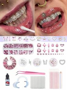 1 Set/54PCS Colorful Geometric Pattern Tooth Inlay Set, Shiny Fashion Tooth Accessories For Women's Daily, Party, Gift, Unisex (Glue Not Included, With Box) - 54Pcs Multicolor - View 1