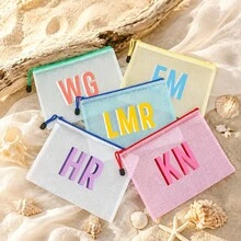 Customized Fabric Personalized Beach Bag - Personalized Letters Summer Makeup Storage Bag, Waterproof Pool Travel Storage Bag, Suitable For Vacations - Multicolor - View 6