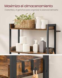 VASAGLE Estantería de Inodoro con 3 Estantes, Estante de Baño, Ahorro de Espacio, Soporte de Lavadora, Montaje Fácil, Estilo Industrial, Marrón Rústico y Negro MBTS002B01 - Marrón - Ver 5