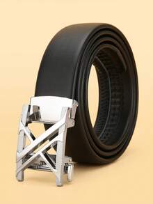 Ceinture en cuir pour homme avec boucle automatique lettre X, ceinture de taille personnalisée noire, couleur unie, style décontracté, pour jeunes, travail, bureau, maison, fête, voyage, 120 cm, 1 pièce - Noir - Voir 13