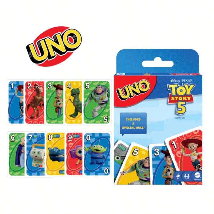 Mattel Story 主題 UNO 卡牌遊戲，經典配對卡牌遊戲附萬用動作卡，多人便攜旅行桌遊玩具，適合家庭遊戲之夜與派對，兒童、成人及卡通收藏家的生日、聖誕、節日禮物