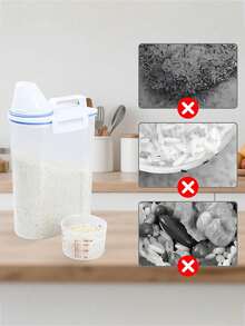 Sealed Rice Container Plastic With Slanted Pouring Spout And Screw On Measuring Cup Lid 2.5L 1pc Kitchen Pantry Organization Clear Cereal Canister Pet Dog Cat Food Dispenser Storage Box - Transparent - Übersicht 9