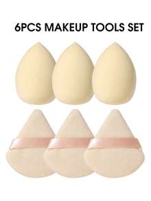 50Pcs/6pcsMulti Color Pink Nude Brown Makeup Sponge & Velvet Powder Puff Set Dry Wet Dual Use Cosmetic Blending Sponge Triangle Round Mini Puff For Foundation Concealer Loose Powder Makeup Tools - Apricot - View 9