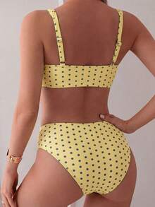 Swim Mod Conjunto de bikini de 2 piezas con parte superior de tirantes y shorts de cintura alta con estampado de color aleatorio para mujer, ideal para vacaciones en la playa - Multicolor 2 - Ver 1