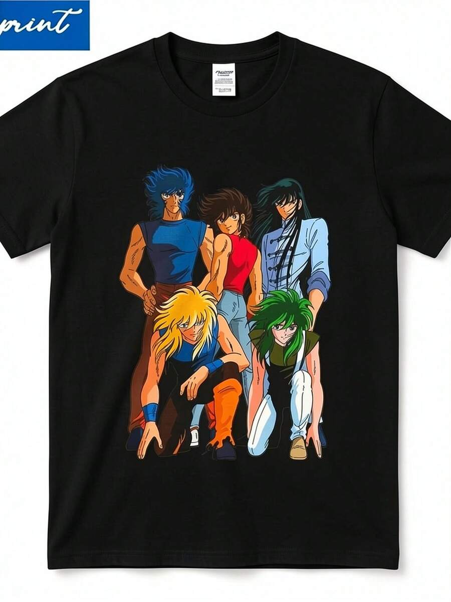 Camiseta Vintage de Manga Corta para Hombre con Diseño Clásico - Camiseta Cómoda Ideal para Estrellas de Cine, Bandas, Gamers y Reuniones de Fans de Anime - Ropa Casual Lavable con Cuello Re - Negro - Ver 1