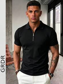 GRDR Men's Solid Color Short Sleeve Zipper Design Casual Versatile T-Shirt - Black - View 3