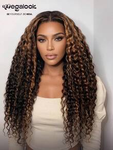 MEGALOOK 13x4 Inch Deep Wave High Gloss Brown Transparent Lace 100% Brazilian Human Hair 150% Density 20-30 Inch High Gloss Dyed Pre-Trimmed And Bleached Knots Natural Look Daily Use Women's Wig - Multicolor - View 2