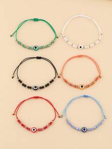 6pcs Girls Fashion Versatile Casual Eye Decor Braided Bracelets - Multicolor - View 5