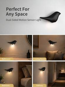 1pc Stick-On Motion Sensor LED Wall Sconce, Cordless Battery On/Off Night Light With Dusk Dawn Sensor & Night Mode, Minimalist Rechargeable Mini Corner Lamp,Decorative Wireless Induction Wall Lighting Fixture For Hallway,Staircase Closet Bathroom - Normal - View 4
