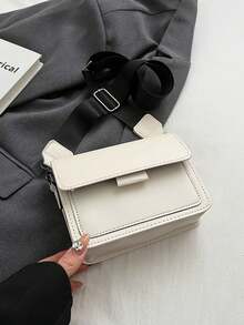 Bolso de hombro cuadrado acolchado de unicolor clásico para mujer, bolso de maquillaje de PU retro con correa ajustable, cartera cuadrada, adecuado para uso al aire libre - Blanco - Ver 2