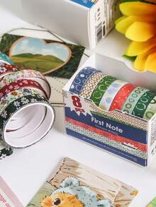 8 rollos de cinta washi con lunares, corazones y flores, cinta decorativa rasgable a mano, perfecta para collages de diarios manuales, envolver regalos, hacer tarjetas y scrapbooking - Multicolor - Ver 8
