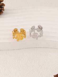 1pc Stainless Steel Flower Ring For Women Fashion Simple 18K Gold Plated Open Rings Jewelry Suitable For Everyday Wear - Ring - View 3