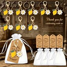5/10sets Summer Lemon Daisy Keychain Sets With White Organza Bags & Thank You Tags,Suitable For Bridal Shower ,Baby Shower ,Wedding, Guest Mini Souvenir Present - View 2