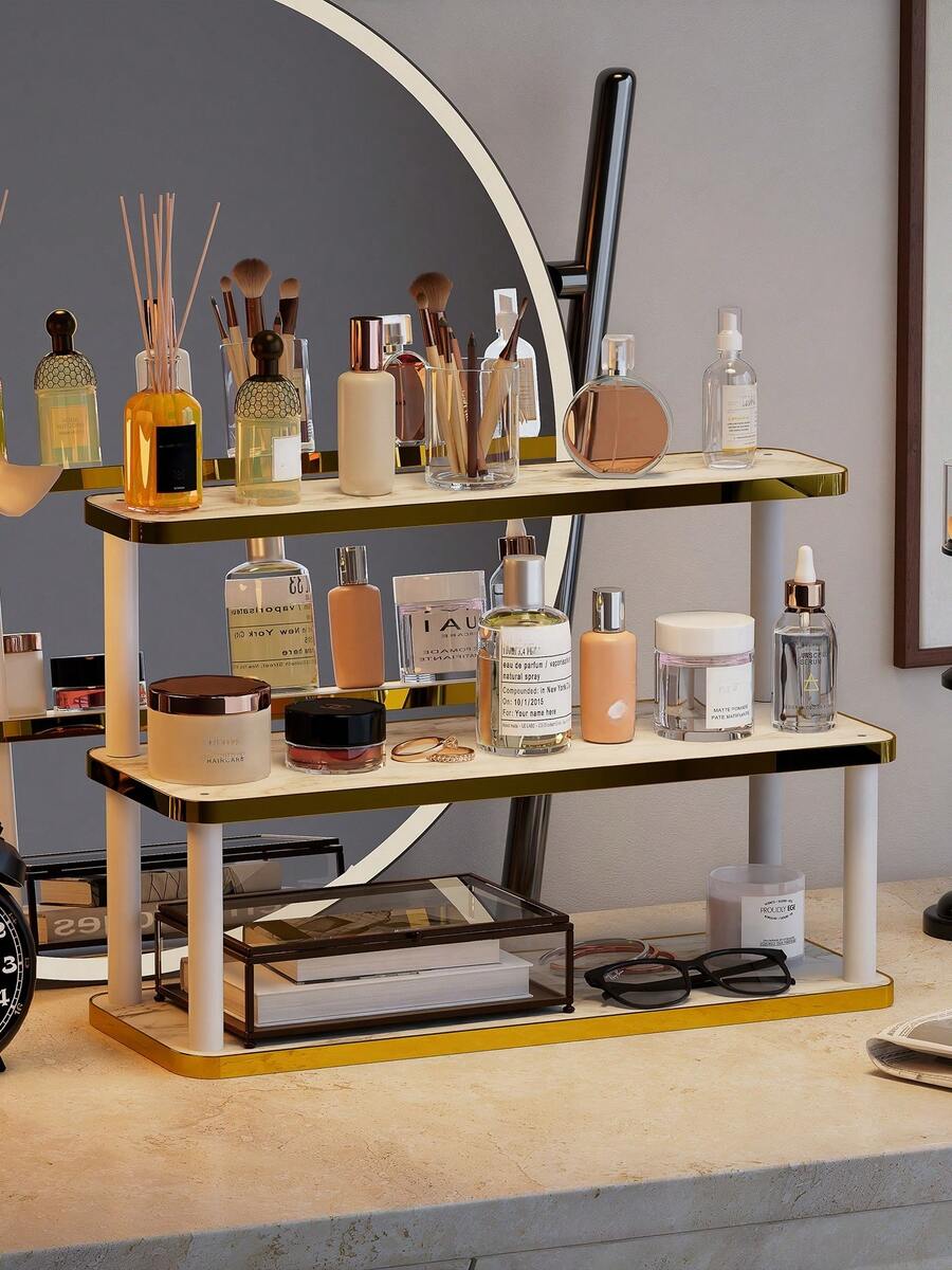 1 pieza Estante de almacenamiento multifuncional para escritorio, soporte de exhibición multiusos, portavasos, estante para perfumes, estante para especias, soporte para pasteles, adecuado para vasos de agua, tazas de café, juegos de té, escritorio de oficina, barra de café, cocina, decoración del hogar