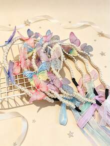 Diadema de mariposa degradada para niñas, accesorio para el cabello ajustable, adecuado para el uso diario y fiestas de adolescentes - Rosa - Ver 6