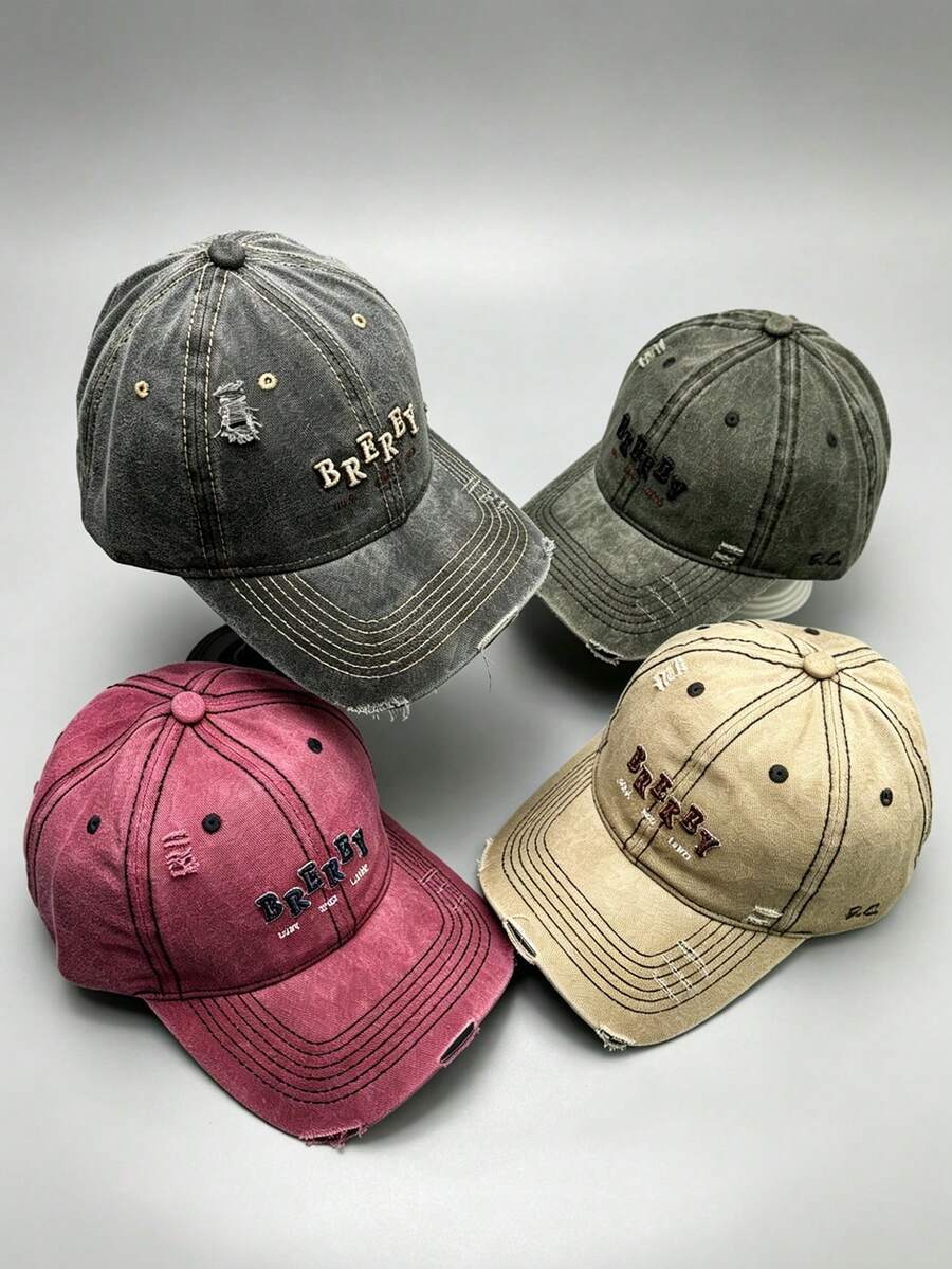 1 pieza Gorra de béisbol lavada con letra bordada para hombres, diseño ajustable, adecuada para senderismo, escalada, viajes y protección solar