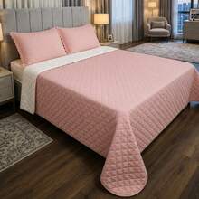 Single/Queen Double-Sided Bedspread Set With Sherpa Alaska 03 Pieces - Premium Soft Touch - 玫瑰 - 查看 1