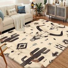 Velvet Cow Bone Cactus Creative Print Carpet Suitable For Office, Living Room And Kitchen Non-Slip Home Floor Mat Bedroom Dorm Home Decor Non-Slip Carpet 800g/M² Crystal Velvet - A - View 3
