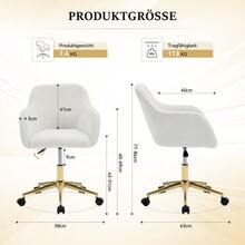 002 - Modern Swivel Office Chair In Plush-Effect Fabric, Height Adjustable, 360° Swivel, Gold Legs, For Office And Home Office, White - Ivory White - View 3