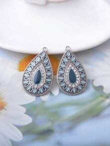 10 peças de pingentes vintage em forma de gota de água com strass, prata envelhecida, amuletos boémios - gotas de água - Ver 4