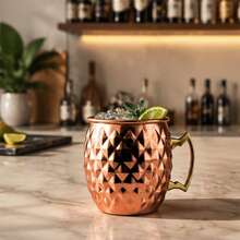 CINEYO 1 Stück / 2 Stücke / 4 Stücke 11,84 Unzen Reine Kupfer Diamant-Muster Hufeisen Tassen Kaffeetassen Hammer-Muster Moskau Hufeisen Tasse Kaltgetränk Kaffee Cocktail Tasse Metallgriff Geeignet für Bars, Partys, Vatertagsgeschenke, Tassen, Gläser Trinkwasserflasche - Verschiedenfarbig - Übersicht 4