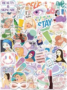 60PCS Self Care Beauty Esthetician Skincare Vinyl Stickers, Girl Facial Floral Decor Decals Scrapbook Stationery Stickers For Notebook Journal Phone Case Reward Birthday Gift School Supplies - 1 Set - View 1
