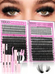 YIDUO 980片 6款混色簇狀接睫毛套組，80D-300D 尖底濃密 D捲睫毛 5-20mm，含 2 瓶膠水與封口液、卸除液、鑷子與刷子，家用 DIY 全套組 - 彩色 - 查看 17