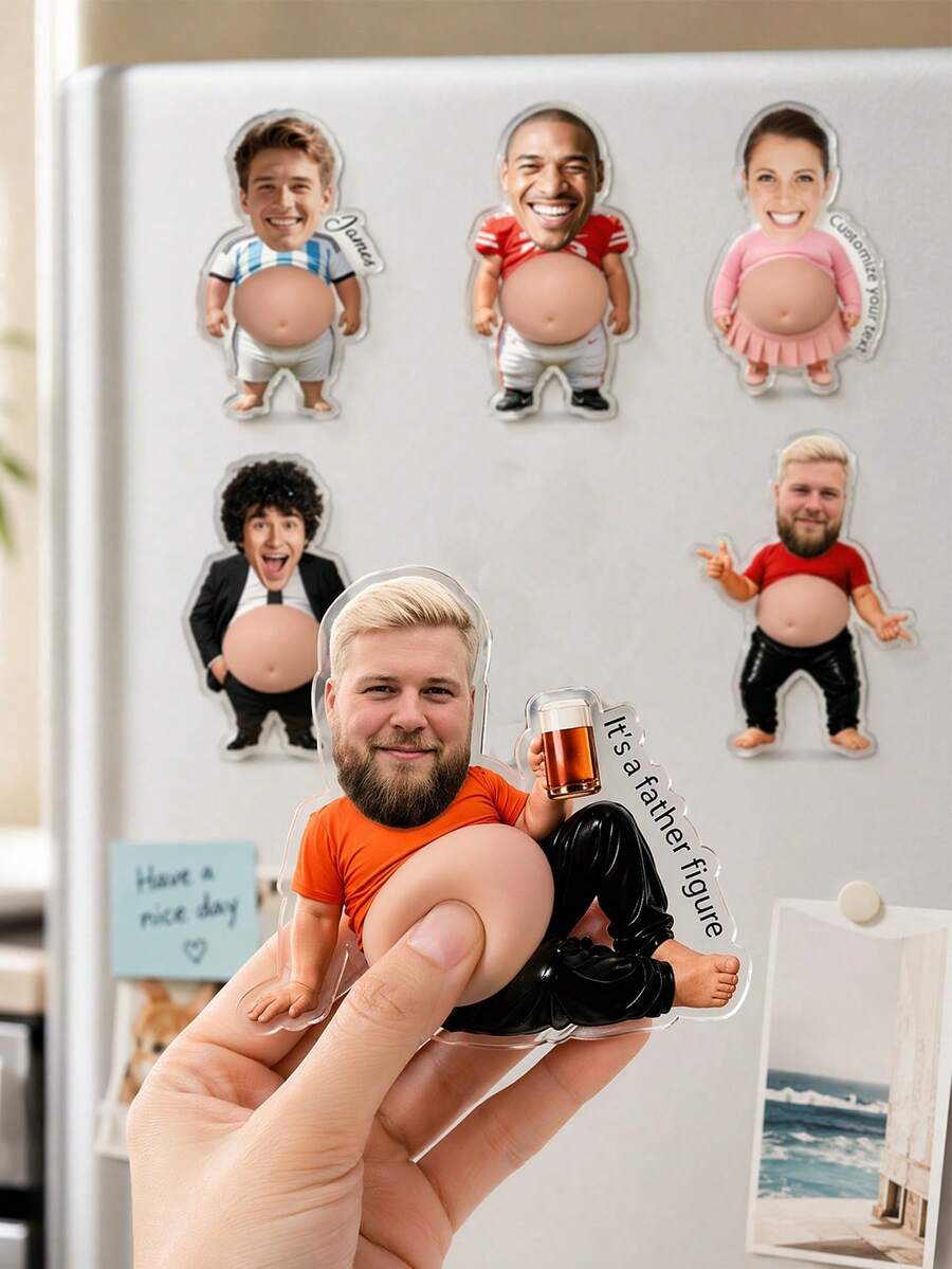1-2pcs Customized Fridge Magnets - With Photo, Belly Pinch Magnetic Fridge Magnets, Customizable Funny Fridge Magnets, Customizable Photo Fridge Magnets - Style a - View 1